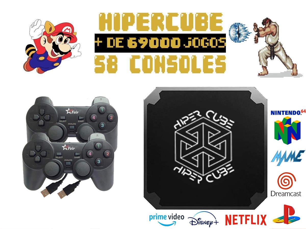 Video Game Retro 64gb 30 mil jogos 2 controles sem fio hdmi vários consoles